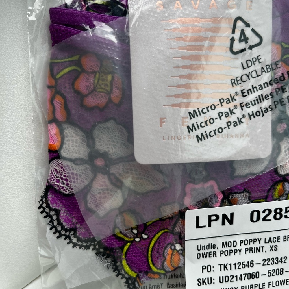 Savage X Fenty Juicy Purple Flower Poppy Print Mod Poppy Lace Brazilian Panty - Picture 4 of 9